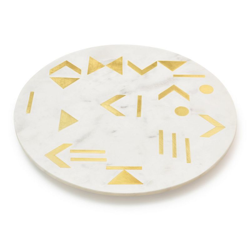 White Marble Round Cheese Board with Brass Inlay, 12"