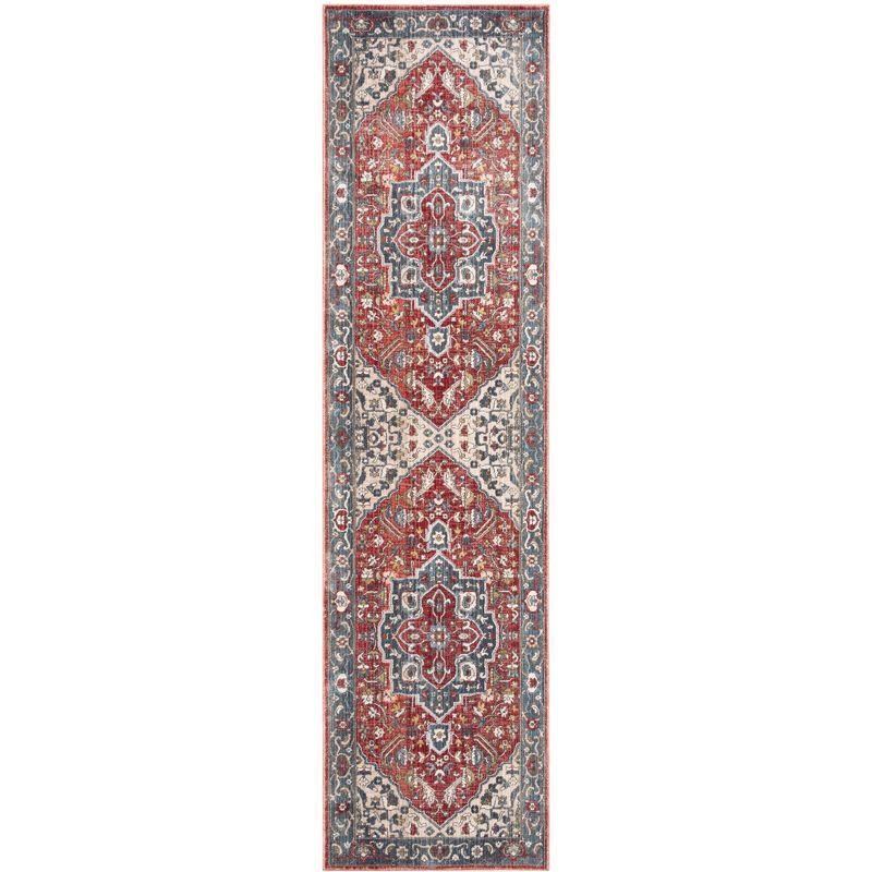 Vintage Red and Blue Floral Synthetic Runner Rug