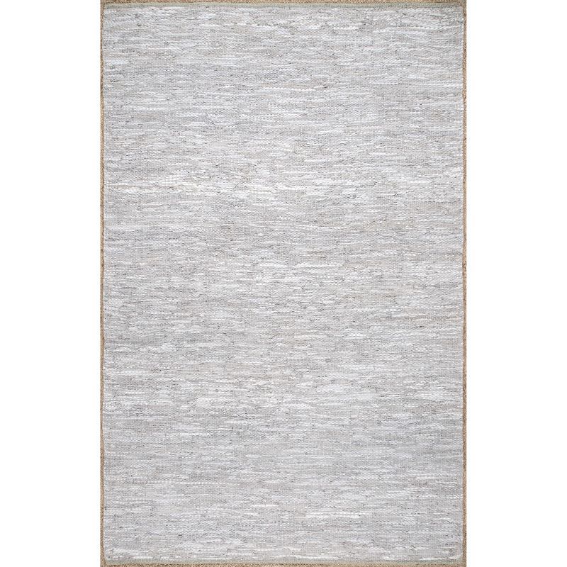 Light Gray 4' x 6' Handwoven Leather and Hemp Rug