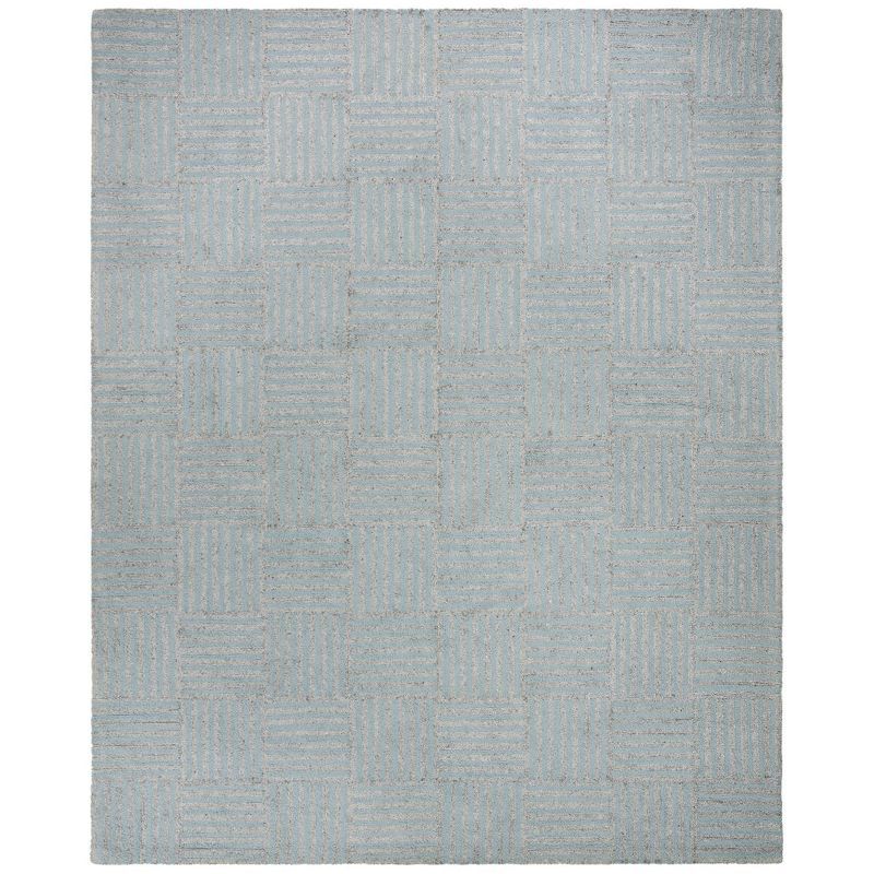 Blue Geometric Hand-Tufted Wool Area Rug