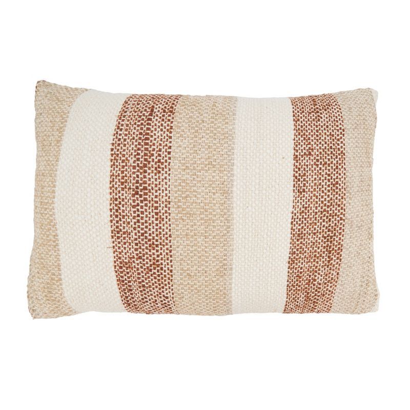 Fringed Classic Stripe Cotton Duck Feather Throw Pillow