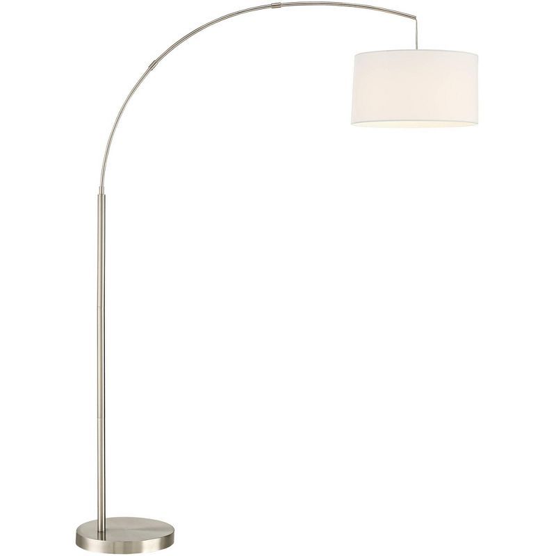 Brushed Nickel Arc Floor Lamp with White Drum Shade