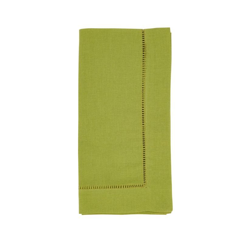 Lime Green Hemstitched Cotton Linen Dinner Napkins, Set of 4