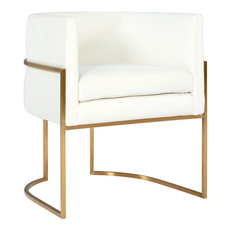 Cream Velvet Upholstered Dining Arm Chair with Gold Frame