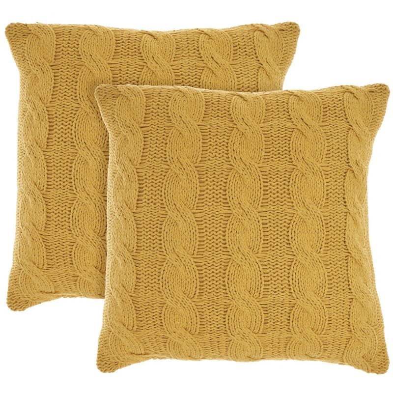 Yellow Cotton Knitted 18" Square Throw Pillows Set of 2