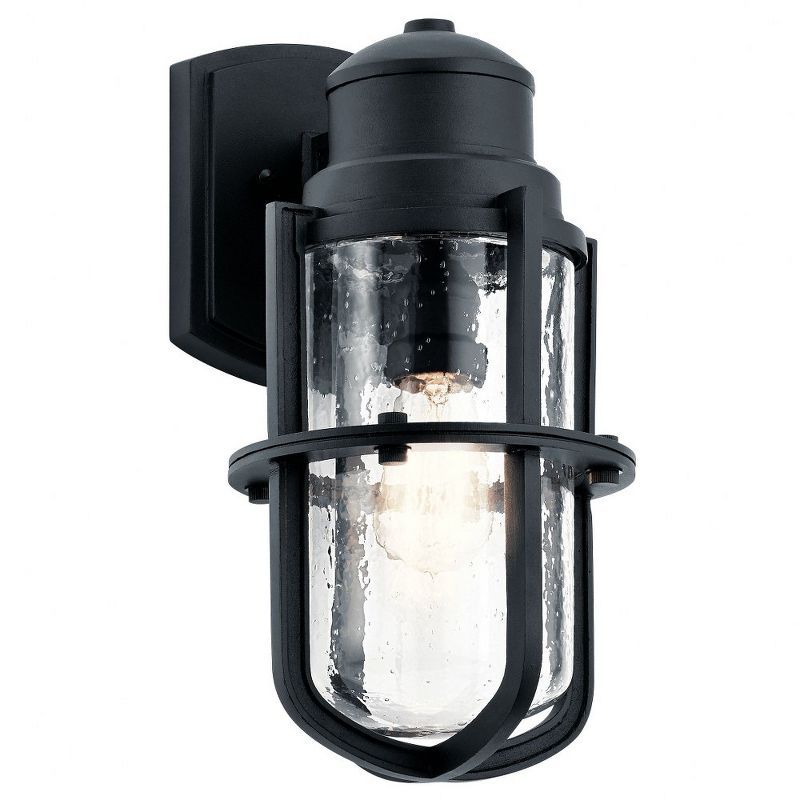 Textured Black Outdoor Wall Lantern with Clear Glass Shade