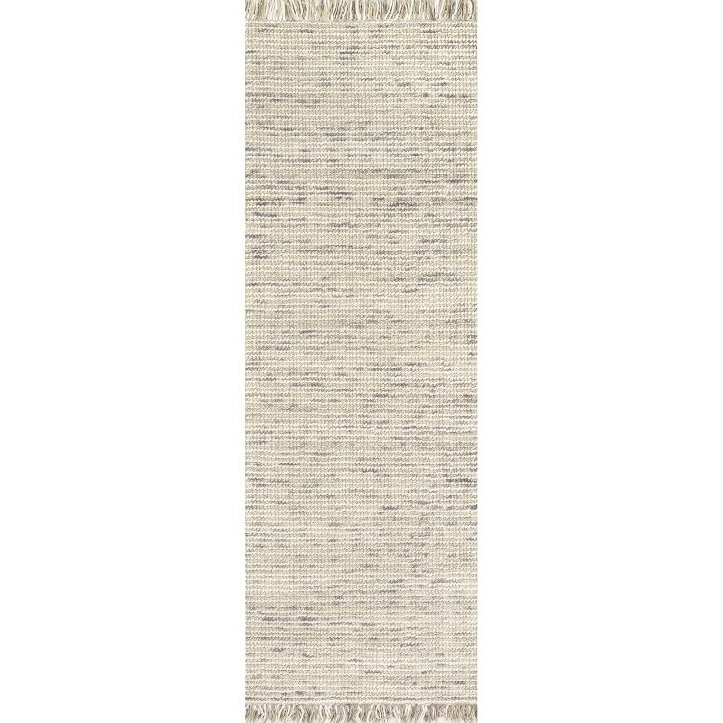 Handcrafted Beige Wool Tasseled Runner Rug, 2' 6" x 6'