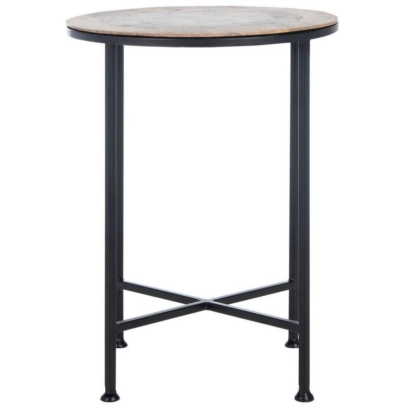 15'' Transitional Black Agate & Wood Round Side Table