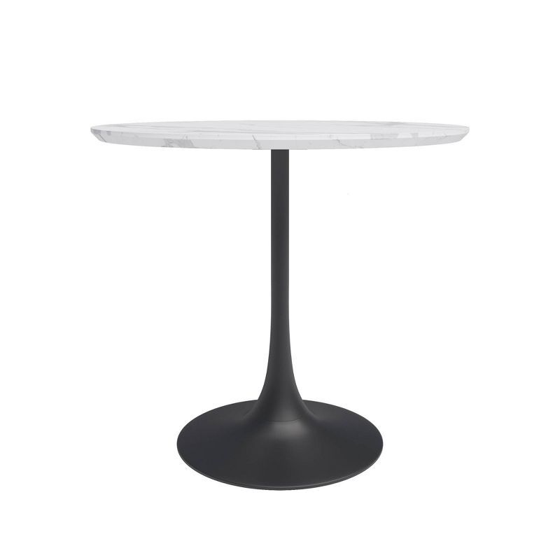 Contemporary 31.5" Round Marble Dining Table with Black Base