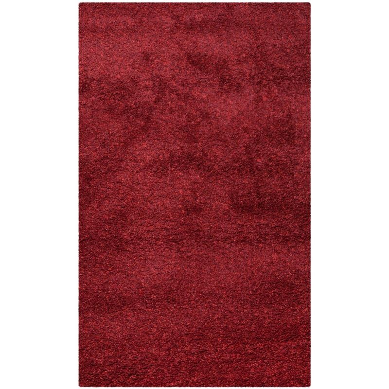 Maroon High Pile Shag Synthetic Area Rug