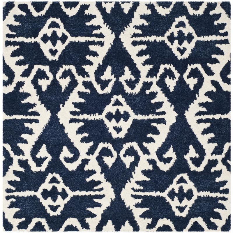 Handmade Royal Blue and Ivory Wool Square Area Rug