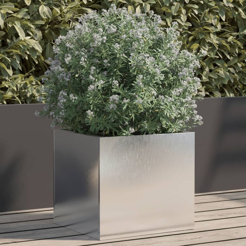 Silver Stainless Steel Outdoor Planter Box for Garden and Patio
