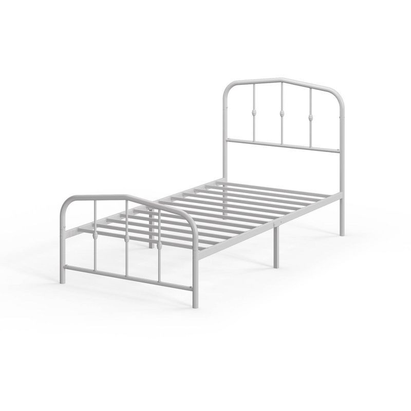 Twin White Metal Platform Bed Frame with Headboard