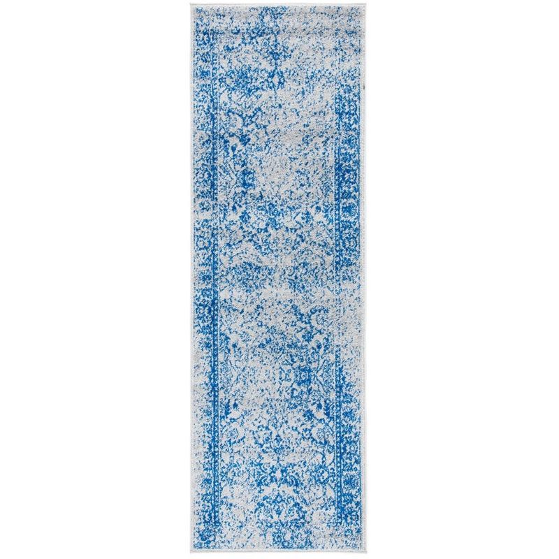 Chic Grey/Blue Synthetic Reversible Runner Rug - 2'6" x 12'