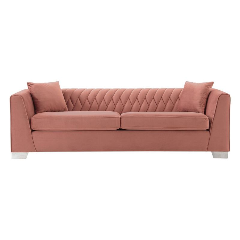 Blush Pink Velvet 90.5'' Contemporary Sofa with Stainless Steel Legs