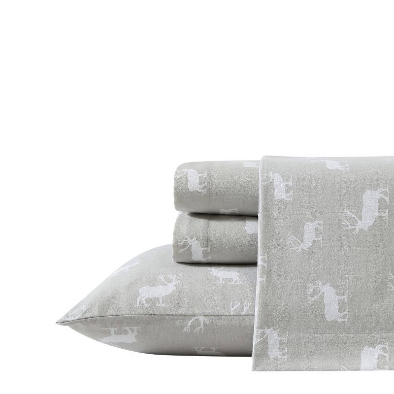 Pastel Gray Cotton Flannel Twin Sheet Set with Elk Print