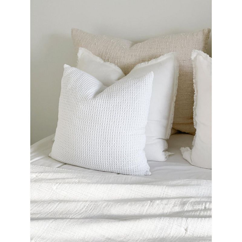 Cool Cotton White Waffle Weave Square Pillow 20x20