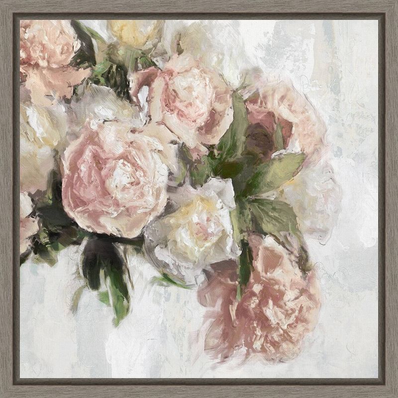 16" x 16" Gray Framed Floral Canvas Wall Art