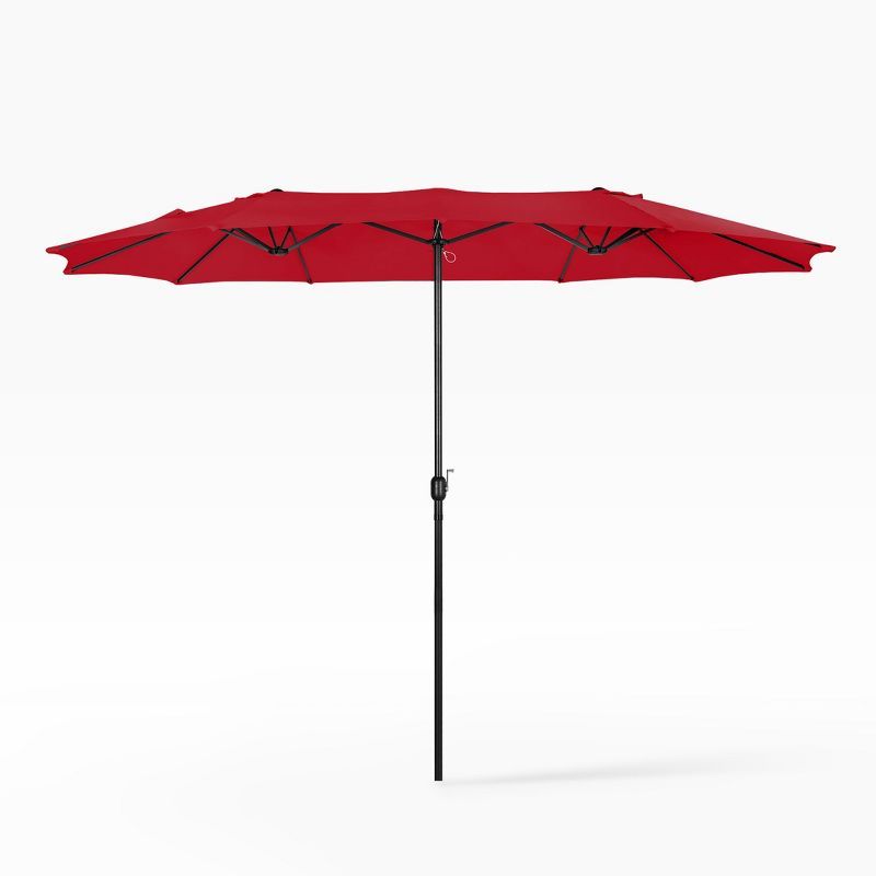 Red 15 ft Double-Sided Outdoor Twin Patio Market Umbrella with Steel Pole