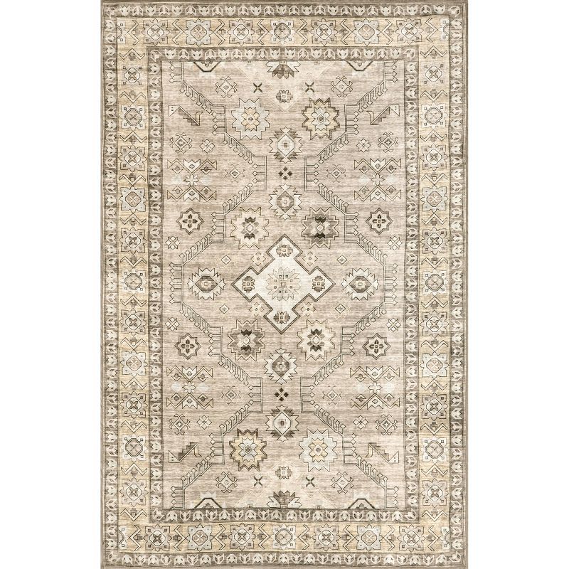 Easycare 5' x 8' Beige Cotton Blend Washable Area Rug