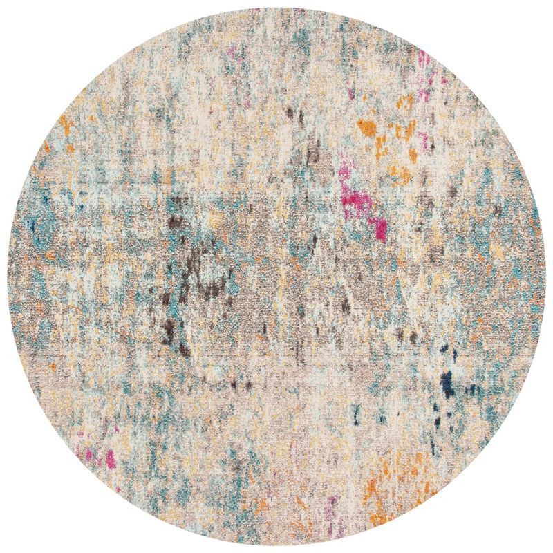 Metro-Mod Grey/Blue Round Synthetic Easy-Care Rug