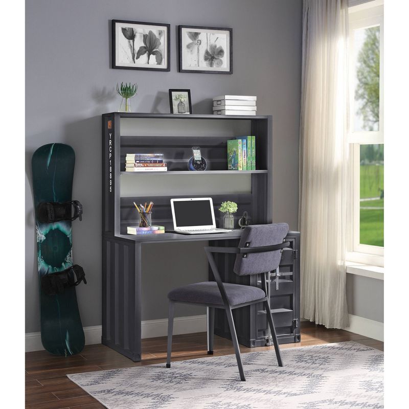 Sleek Gunmetal Black Computer Desk with Hutch and Power Outlet