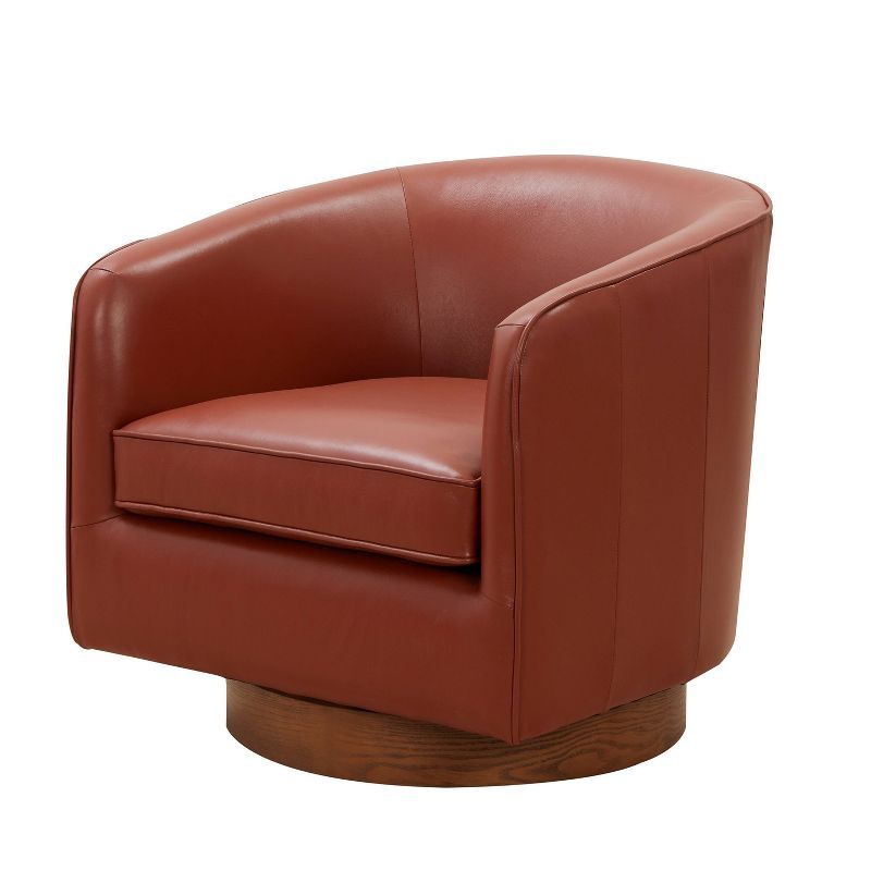 Taos Caramel Top Grain Leather Swivel Barrel Chair