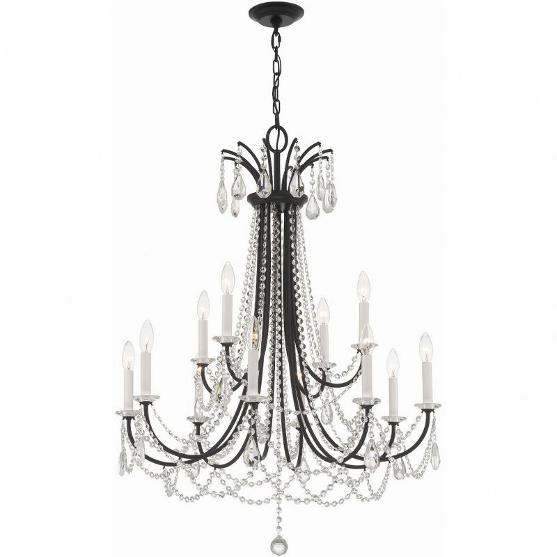 Matte Black and Crystal 12-Light Candle Chandelier