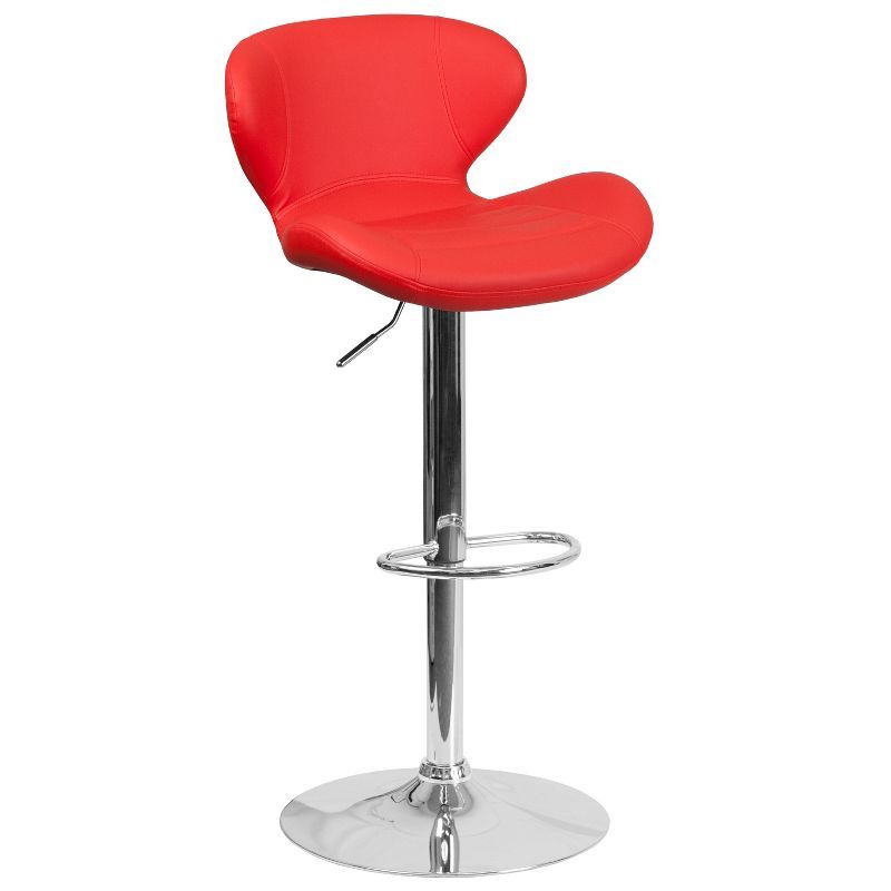 Contemporary Red Vinyl Swivel Barstool with Chrome Base