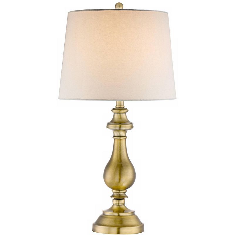 Elegant Antique Brass Candlestick Table Lamp with Off-White Drum Shade