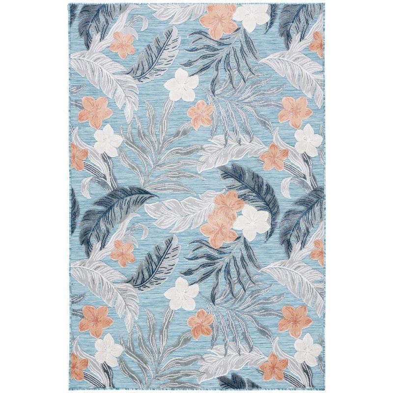 Handmade Blue and Grey Floral Synthetic Area Rug, 5'1" x 7'6"