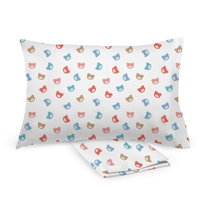 White Cotton Percale Toddler Pillowcase with Bear Print