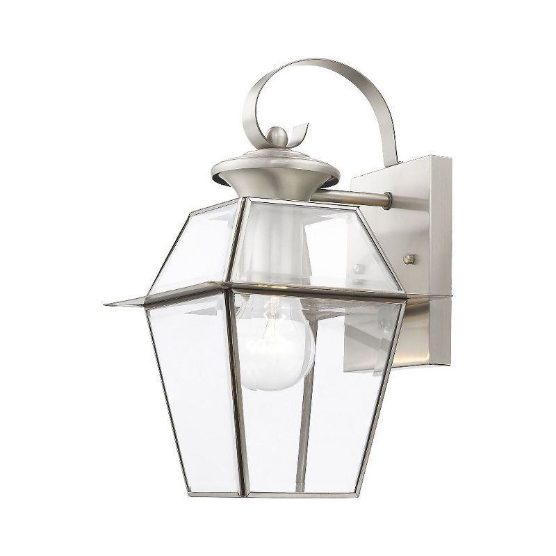 Brushed Nickel Outdoor Lantern Sconce with Clear Glass