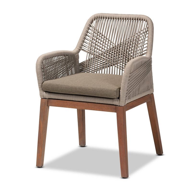 Gray Woven Rope Mahogany and Aluminum Dining Arm Chair