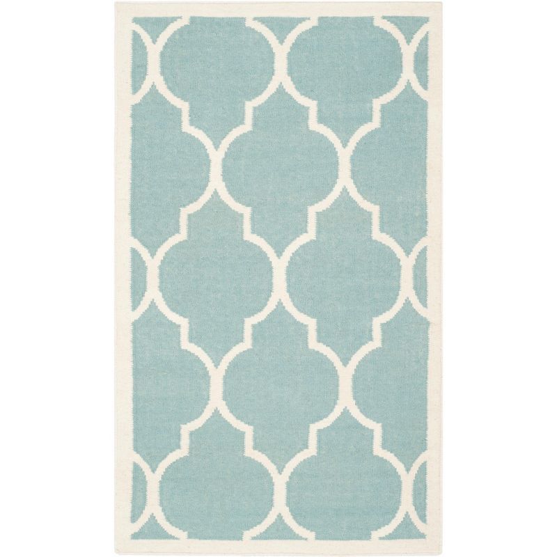 Light Blue and Ivory Geometric Wool Area Rug