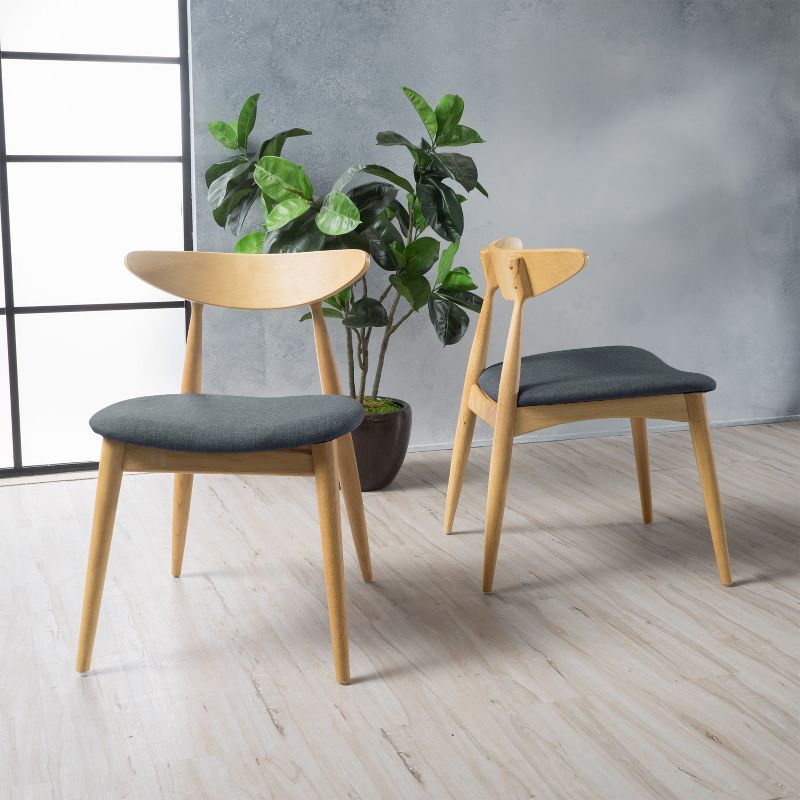 Gray Upholstered Low Wood Side Chair Set