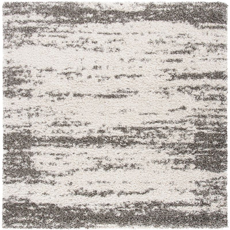 Ivory and Gray 7' x 7' Square Shag Area Rug