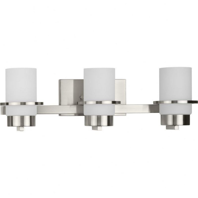Brushed Nickel 3-Light Vanity Fixture with White Glass Shades
