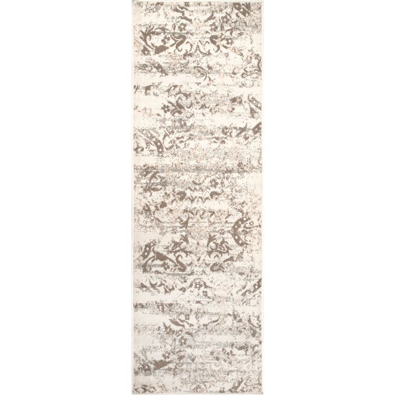 Beige Floral Synthetic Reversible Runner Rug