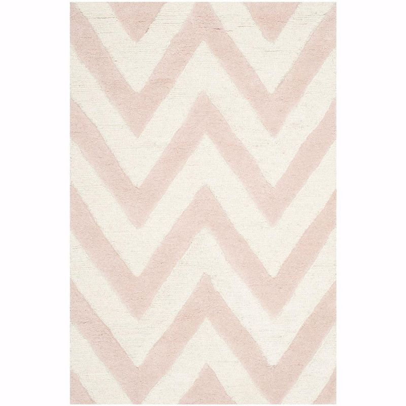 Light Pink and Ivory Hand-Tufted Wool Area Rug