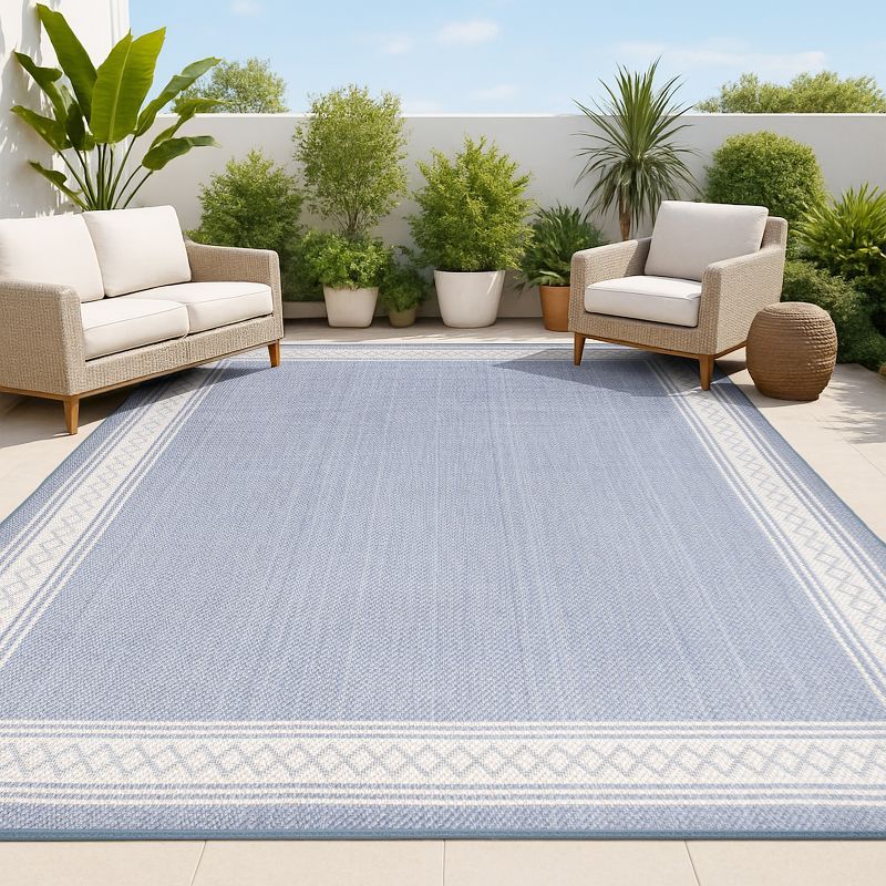 Lucia 3' x 5' Blue Synthetic Diamond Border Area Rug