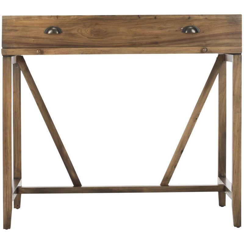 Transitional Oak Writing Desk with Hutch and Dual Drawers