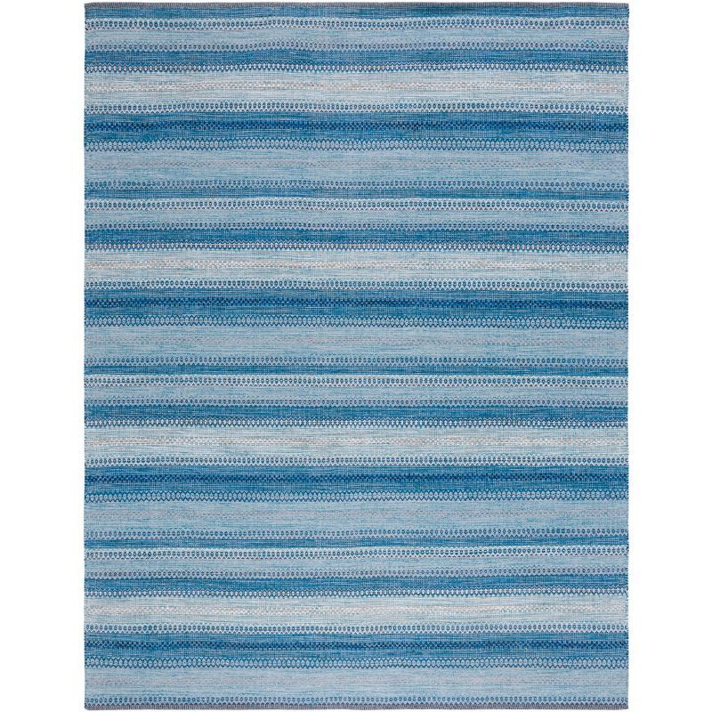 Handmade Grey and Blue Wool Cotton Flat Woven 6' x 9' Rug