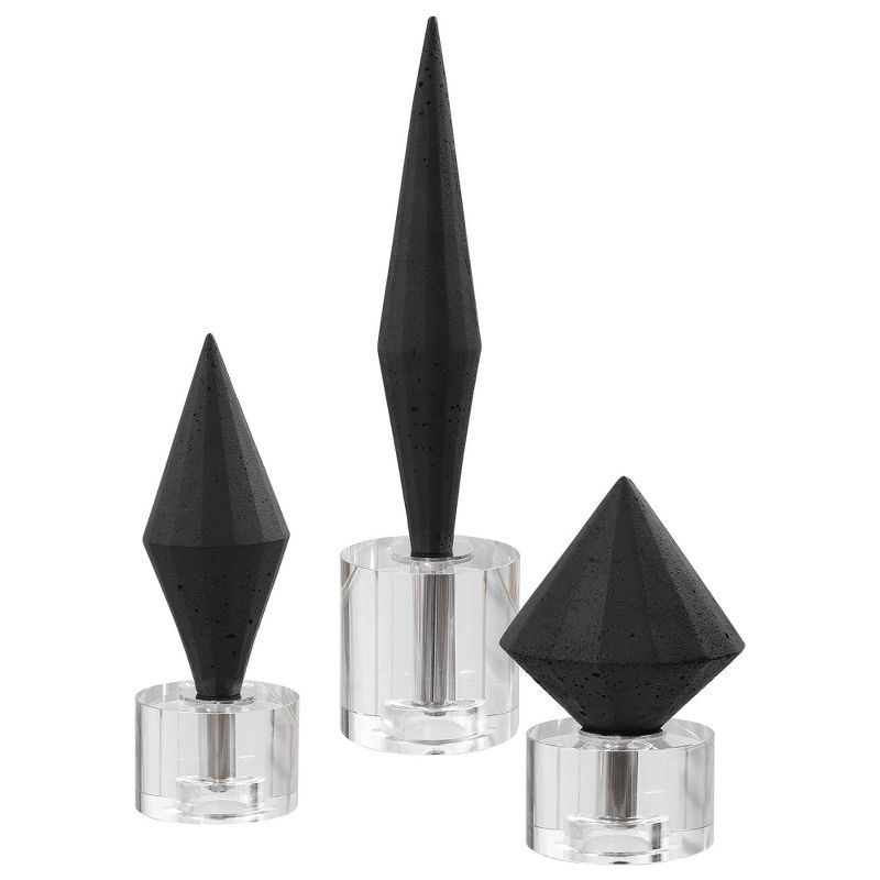 Black Diamond and Crystal Geometric Sculptures Set of 3