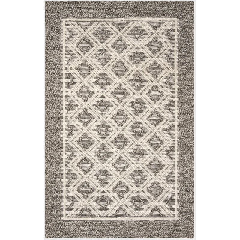 Grey and Ivory Geometric Wool 9' x 12' Handmade Area Rug