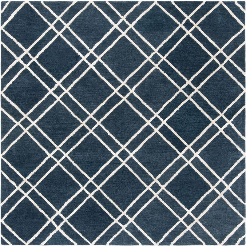 Handmade Navy and Silver Wool Tufted Square Area Rug 8'x8'