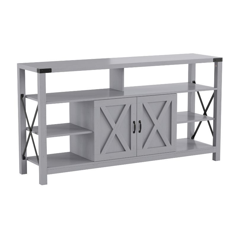 Coastal Gray 60" Rustic Media Console with Cabinet and Shelves