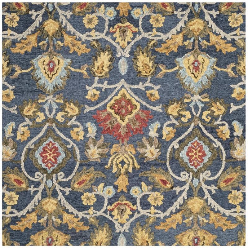 Navy and Multicolor Tufted Wool Square Area Rug