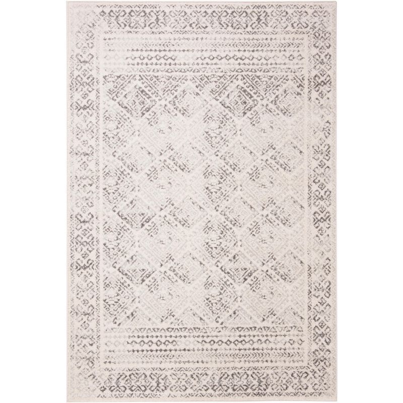 Ivory and Grey 8' Square Hand-Knotted Synthetic Area Rug