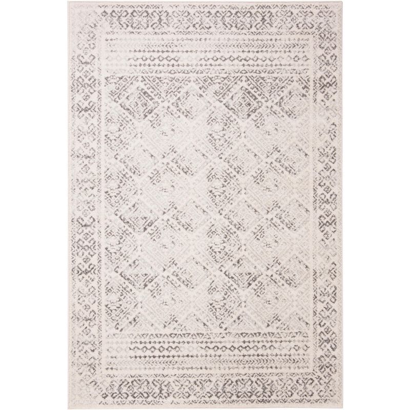 Ivory and Grey Hand-Knotted Synthetic 6' x 9' Area Rug